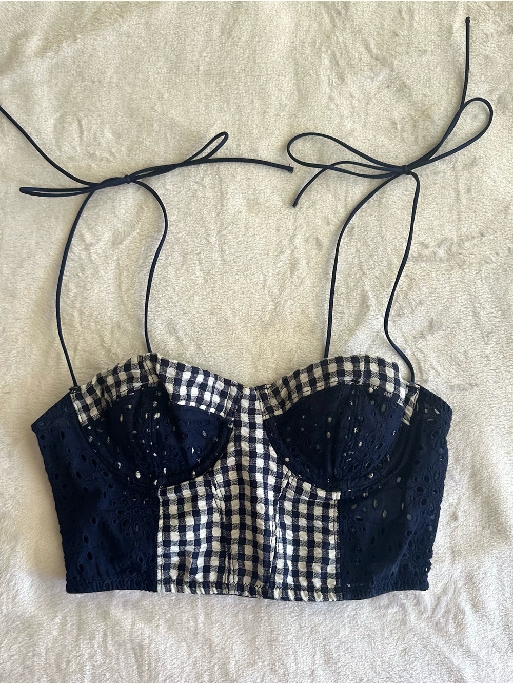 Urban Outfitters Navy Gingham Bustier Top